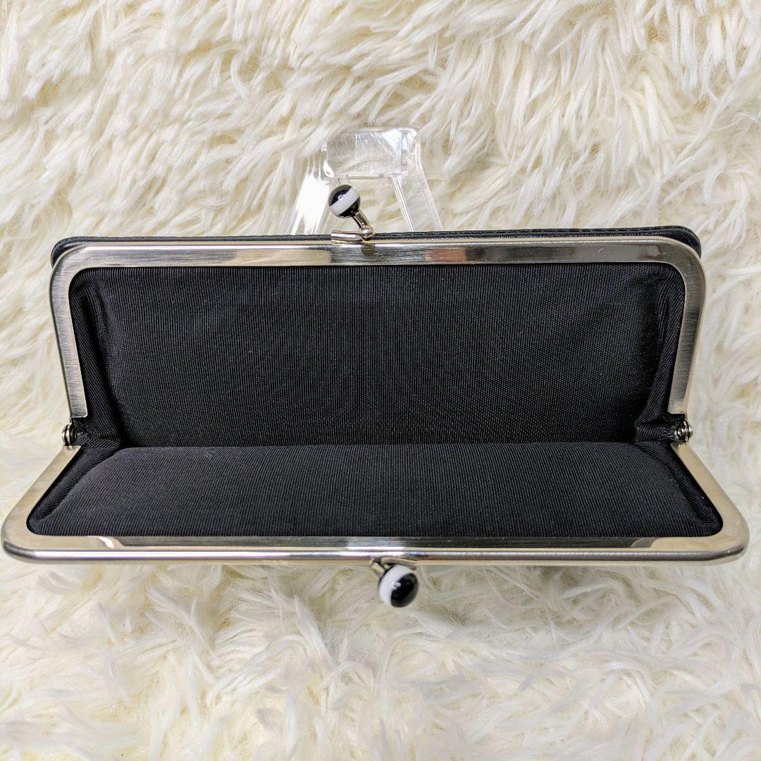 【人気】アニエスベー がま口 二つ折り財布 ロングウォレット 長財布 黒