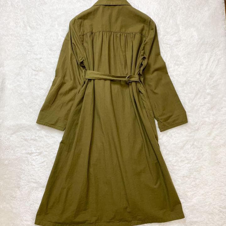 極美品　現行　45R もめん布の後染めコート　トレンチコート　カーキ　XL相当