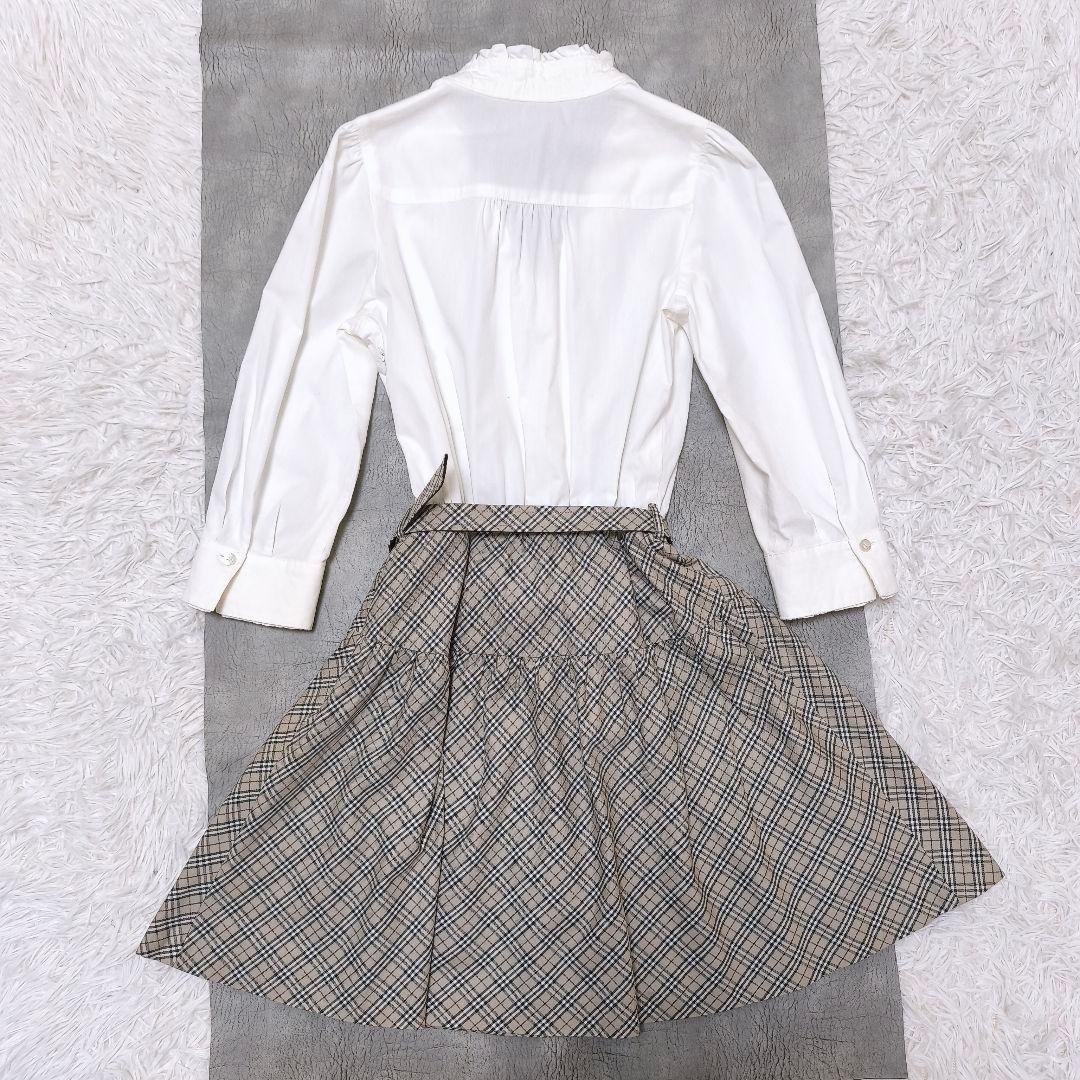 極美品 BURBERRY バーバリーノバチェック ベルテッド シャツワンピース