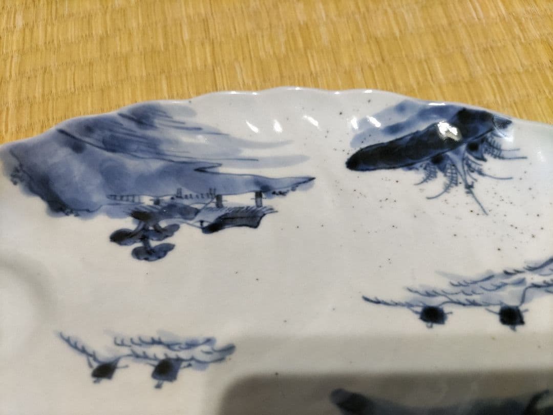 古伊万里　染付　鮑型　変形皿　径19.5×22.3cm　美品