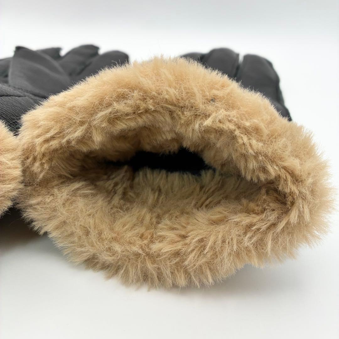 【美品】Barbour ラムレザー手袋 グローブ 羊革 ブラック ファー