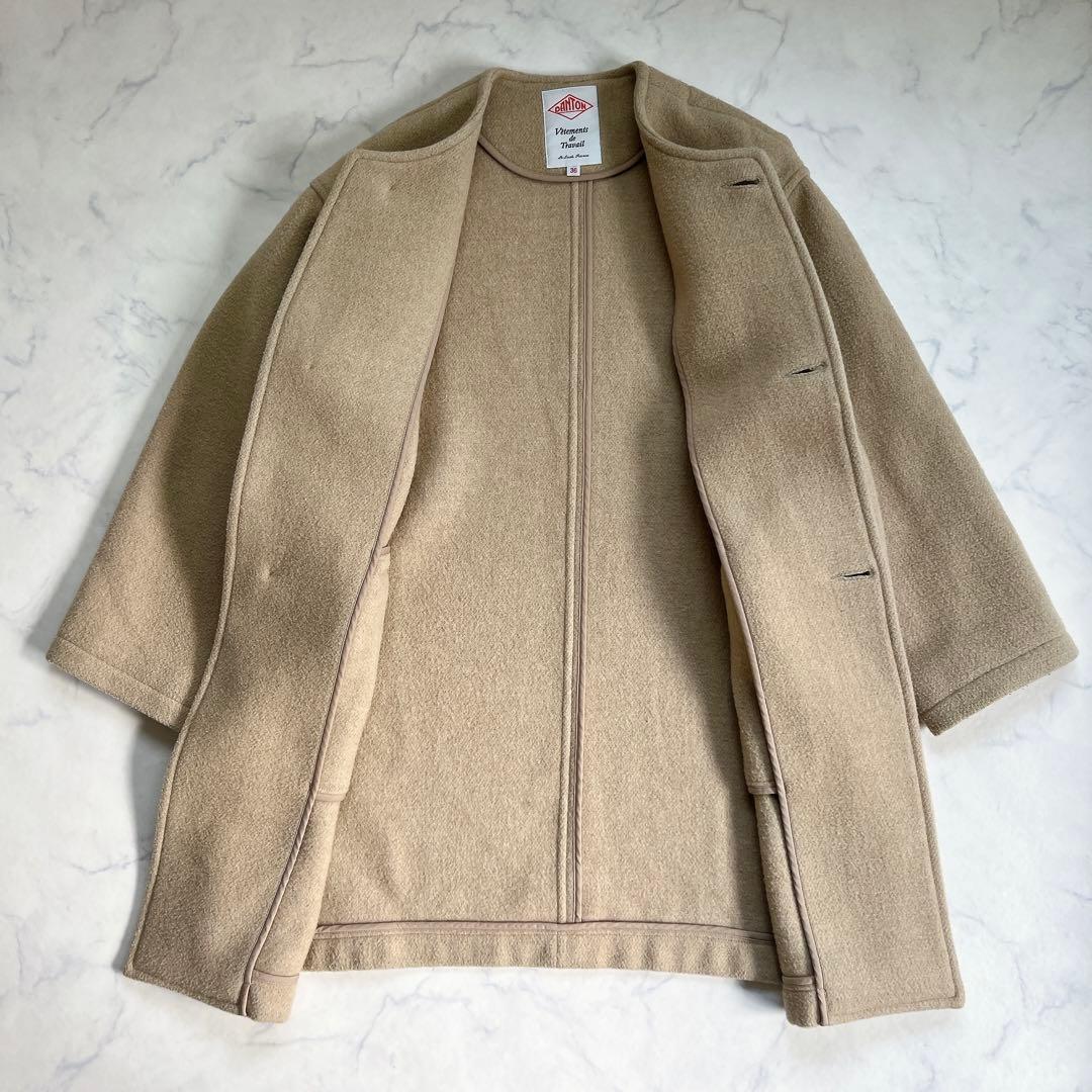 DANTON カラーレス ノーカラーコート ウールライトパール モッサ