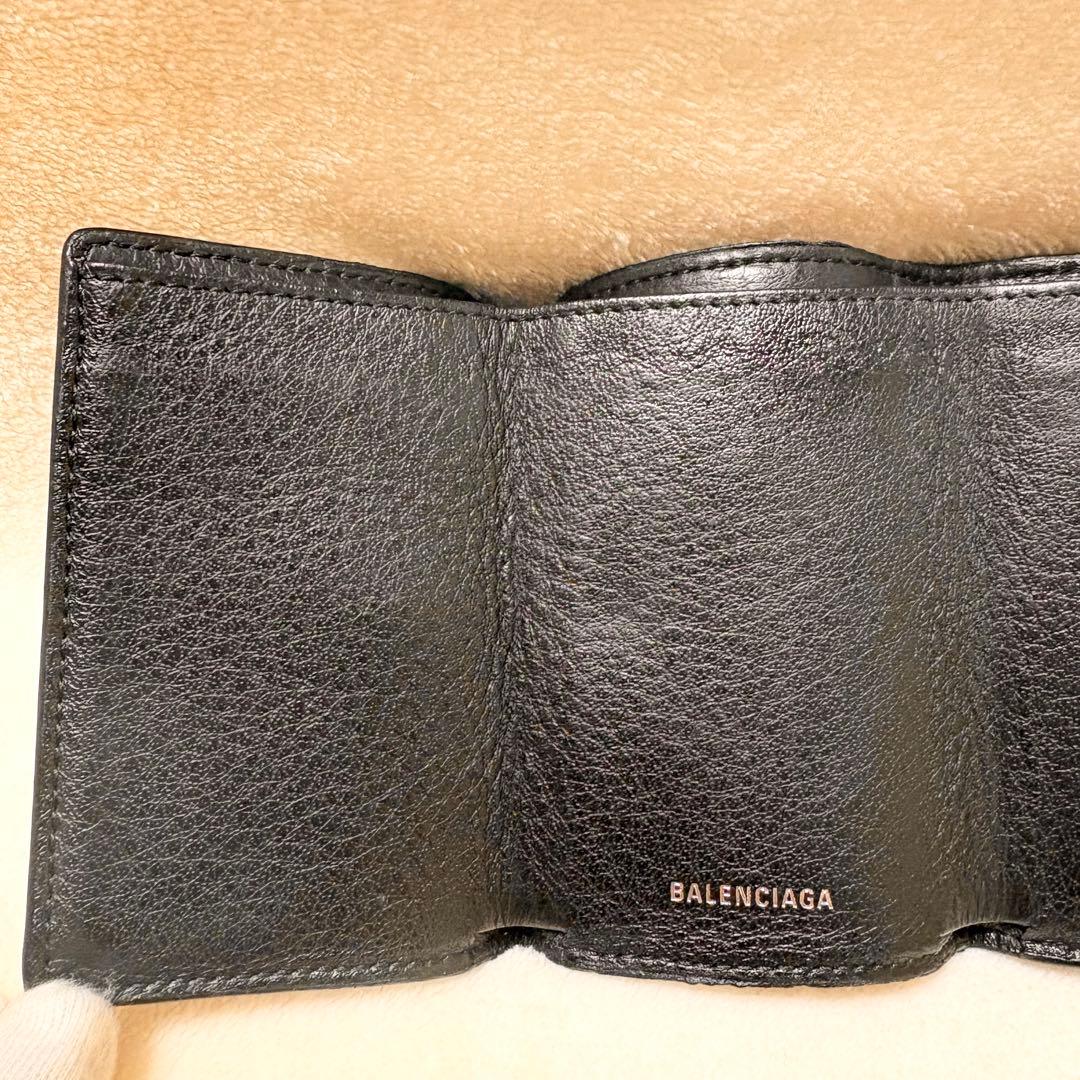 BALENCIAGA ペーパーミニウォレット 三つ折りレザー ブラック