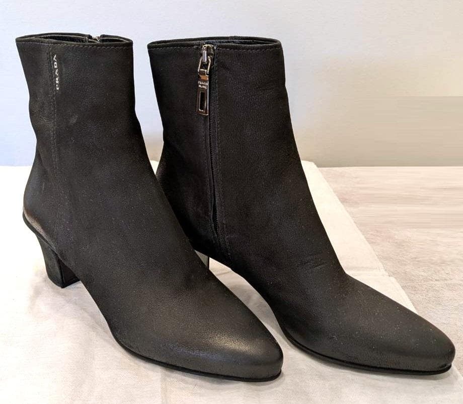 PRADA プラダ ショートブーツ レザー ツートン ブラック 37 レディース