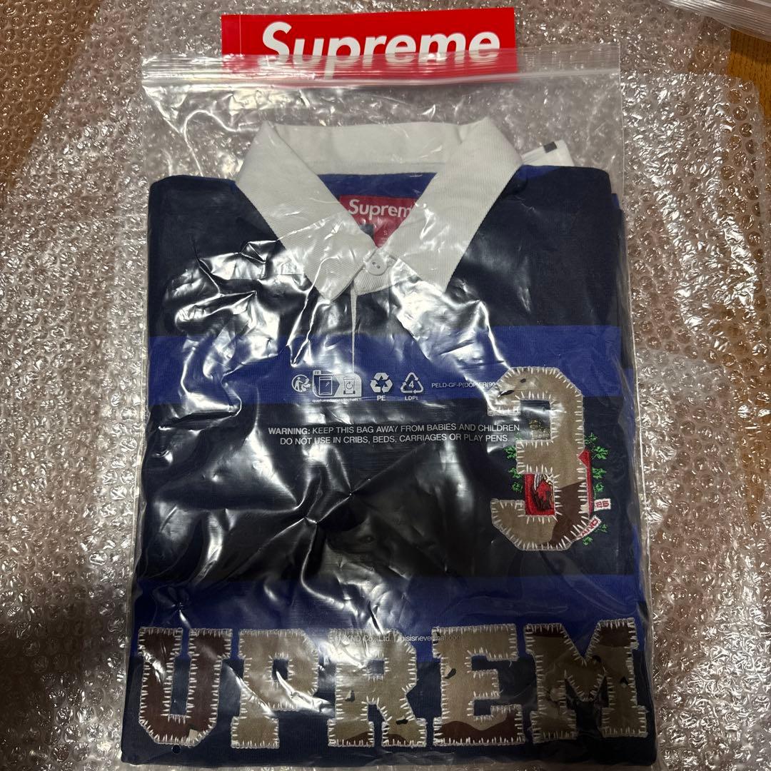 【ほぼ未使用】Supreme Stripe Rugby Navy Sサイズ