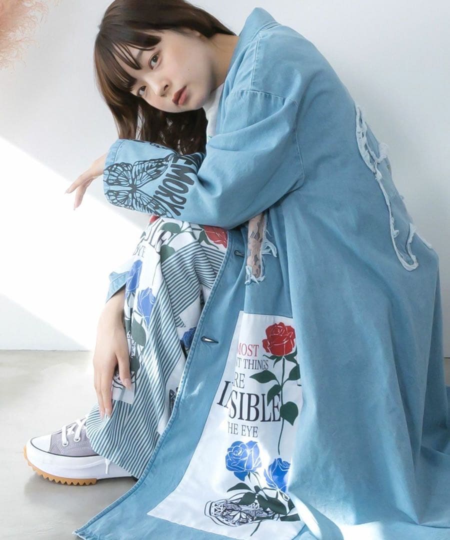 ☆新品タグ付スカラー　161608：アップリケ×刺繍デニムorツイルロングコート