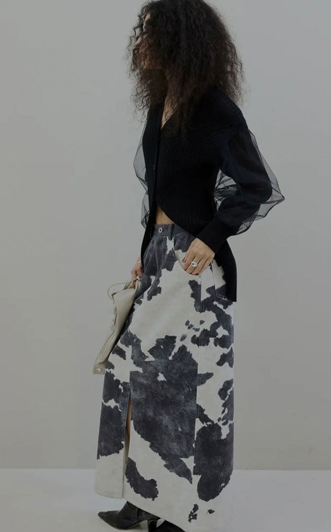 Ameri COW PATTERN SUEDE LIKE SKIRT アメリ M