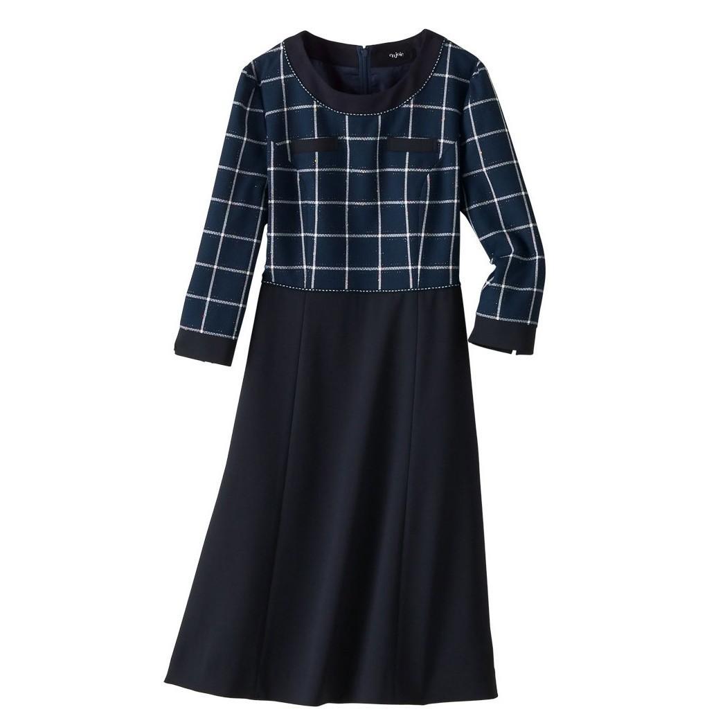 【新品未使用品】アンジョア 事務服 11号 七分袖ワンピース マトラッセチェック