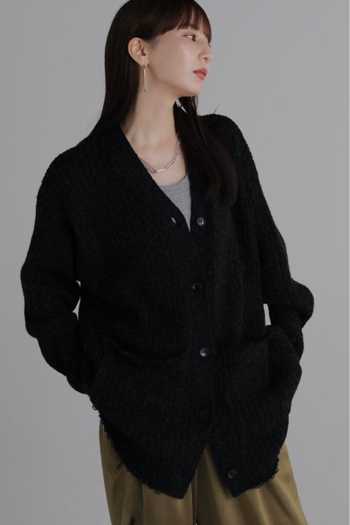 トップス louren melange knit cardigan black