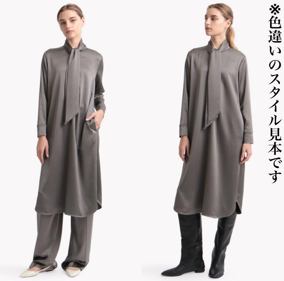 【美品】セオリーリュクス バンドカラーシャツワンピース ストレッチとろみ素材 黒