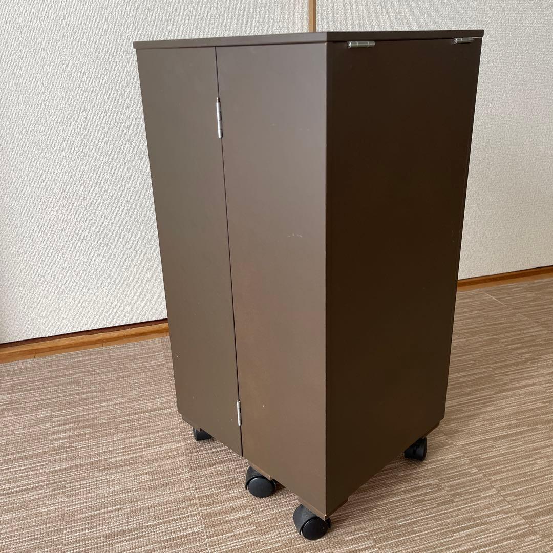 コスメワゴン　ダークブラウン ミラー付き収納キャビネット