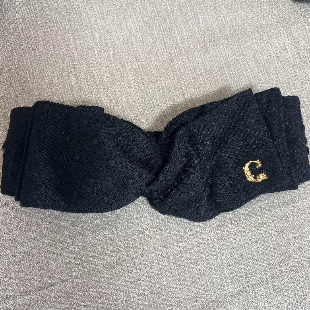 Ca4la新品　ブラックドットヘアバンド　ウール100％