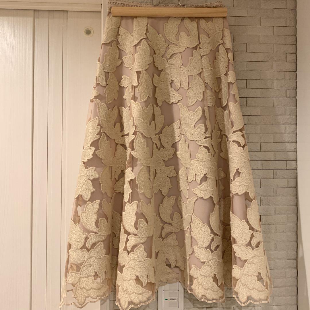ANAYI リーフチュールレースフレアスカート 34
