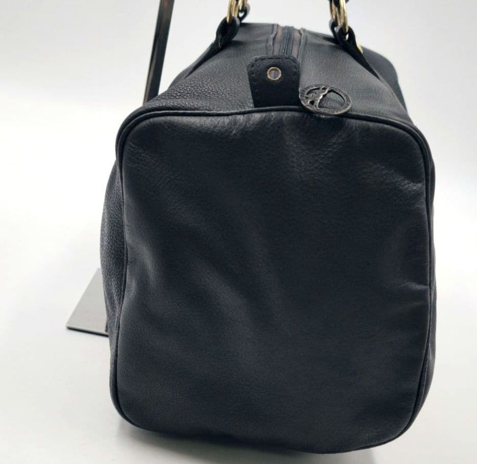 【美品 高級◎】ロンシャン ミニボストン オールレザー ロゴ型押し 黒