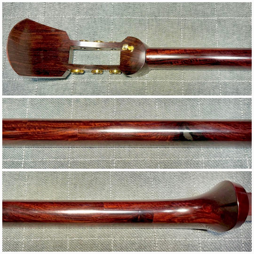 【虎杢】津軽三味線 金細 K9 綾杉胴 極上 トチ 紅木 糸巻 胴掛 美品 太棹