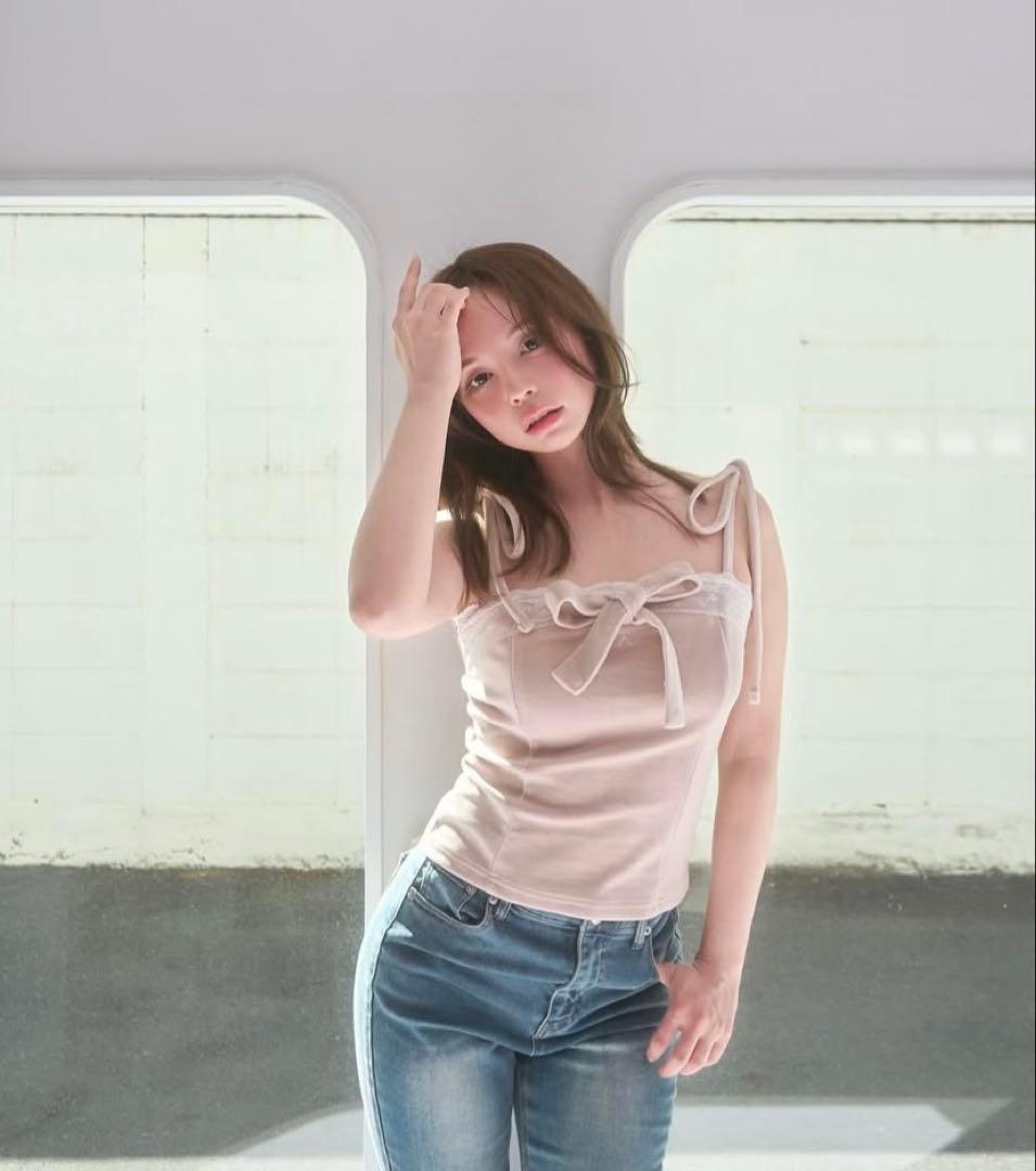 トップス andmary Jemma ribbon camisole beige