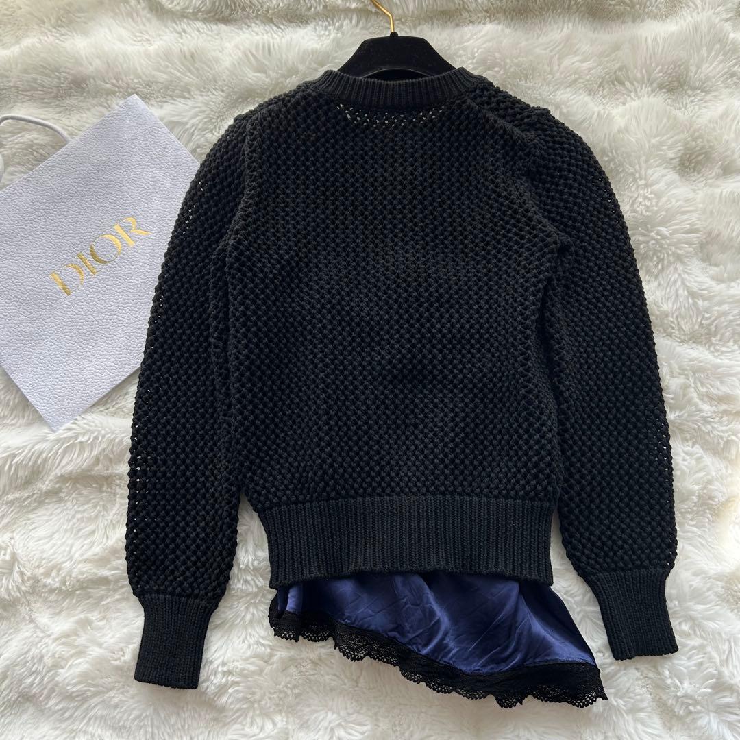 【美品】sacai luck かぎ編みニット レイヤード カーディガン 春夏 黒