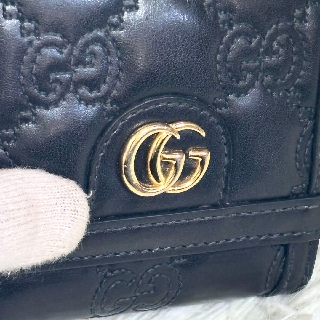 極美品✨GUCCI GG マトラッセ マーモント 二つ折り財布 キルティング 黒