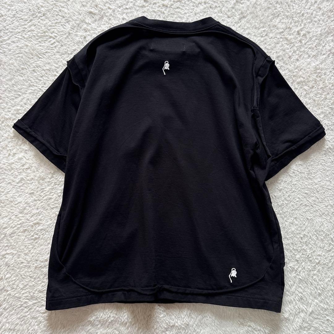 Pillings ピリングス　23ss 刺繍入りTシャツ　カットオフ　黒