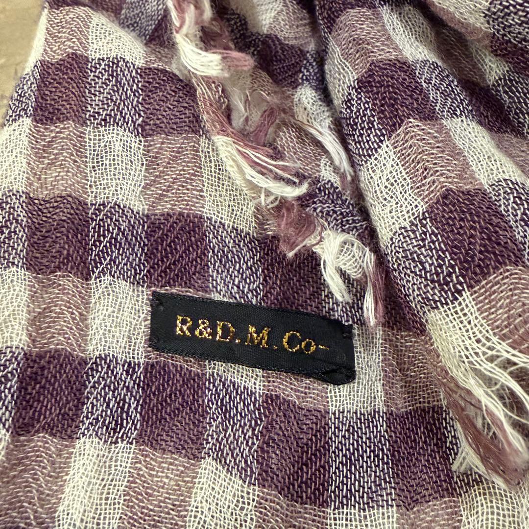 新品同様★ R&D.M.Co★シワ加工ガーゼ チェック マフラー麻コットンシルク