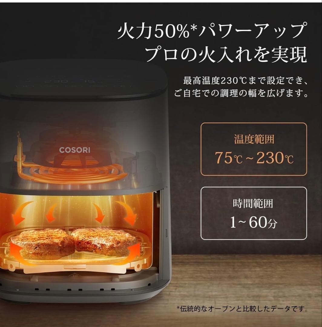 COSORI コソリ ノンフライヤー 4.7L エアフライヤー　電気　グレー