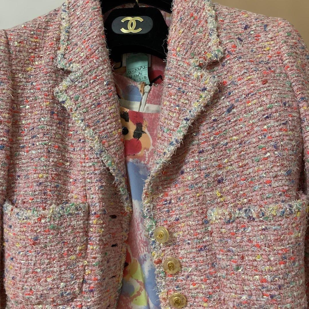 シャネルピンクツイードロングコートセット