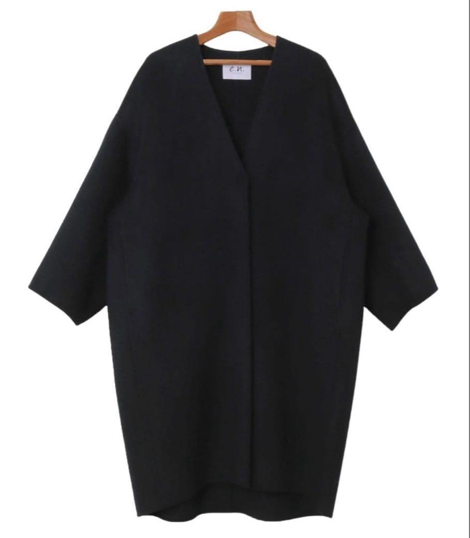 evernavy エバーネイビーノーカラーリバーロングコクーンコート　ブラック