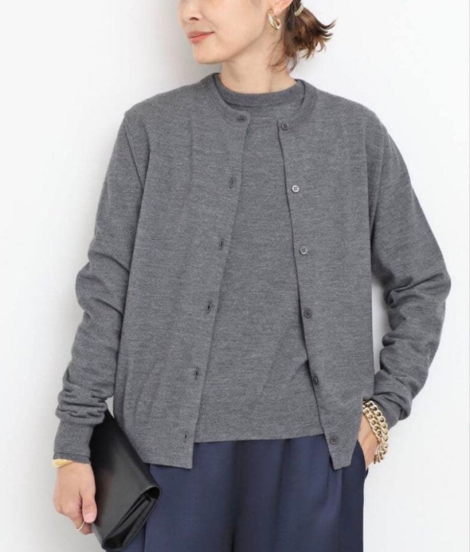 Deuxieme Classe クルーネックカーディガン ウール　グレー