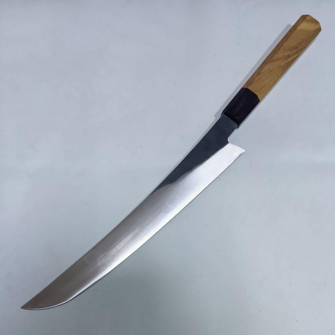 440C 高炭素鋼ステンレス 先丸 反り筋引 27cm 包丁黒檀オリーブ八角柄