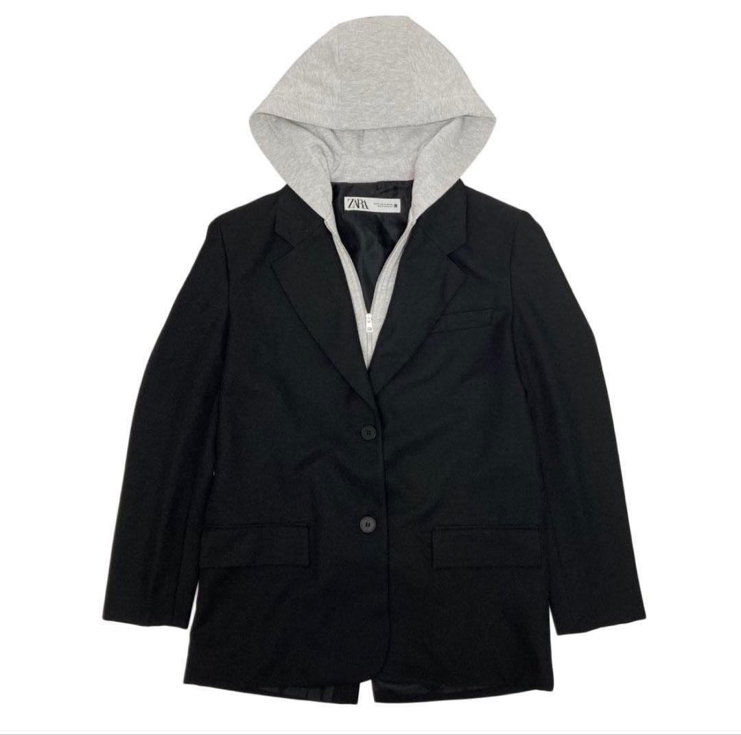 美品★ZARA ザラ コンビブレザーフード　ジャケット　ブレザー付きジャケット