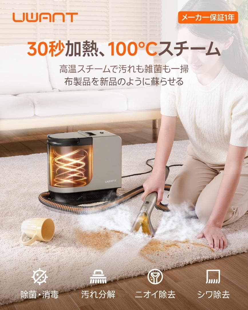 リンサークリーナー 高温スチーム 60℃温水洗浄 多様なブラシ&洗剤付き