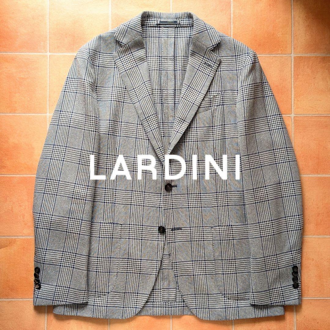 【近年モデル】LARDINI ジャケット グレンチェック シルク混 ブルーグレー