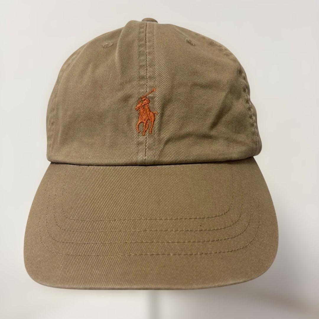 【未使用】ポロラルフローレン キャップ ベージュ 本革レザーベルト 刺繍ロゴ