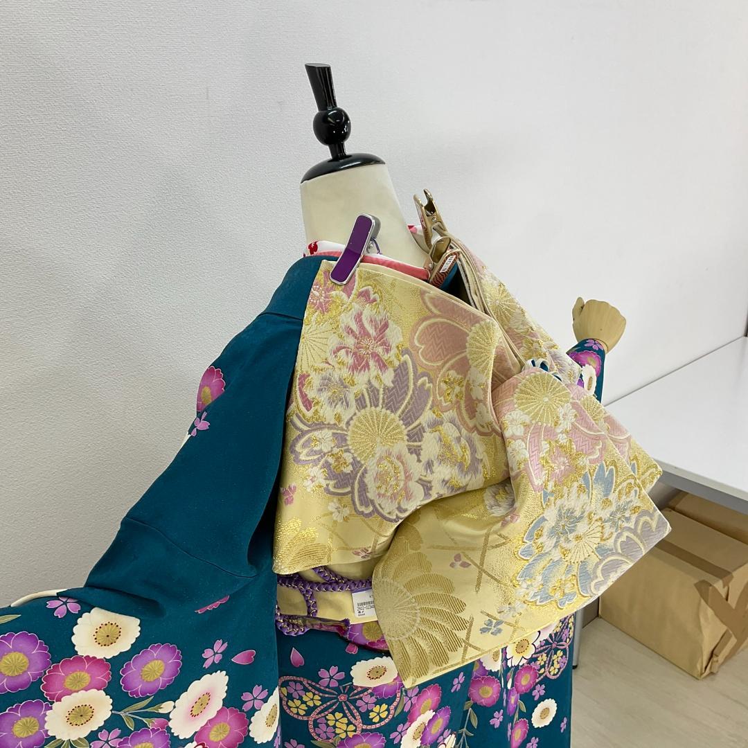 お振袖 ブルーグリーン　M～Lサイズ　正絹　美品