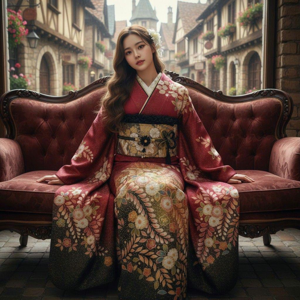 ファーショール＆バッグ付き！振袖フルセット成人式・辻が花・作家物・手絞り・鈴乃屋