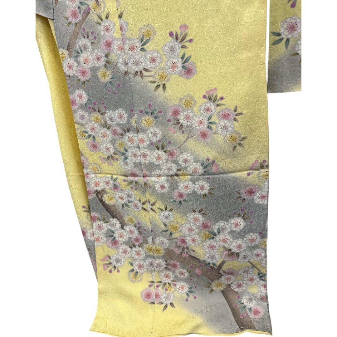 お*様 正絹 振袖 銀通し 紋意匠 豪華 クリームイエロー 未仕立て品 仮絵羽