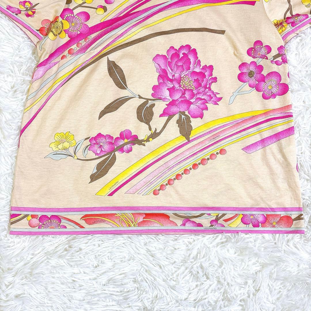 美品✨　レオナール 洗える　XL カットソー 42 大きいサイズ　花柄　綿100