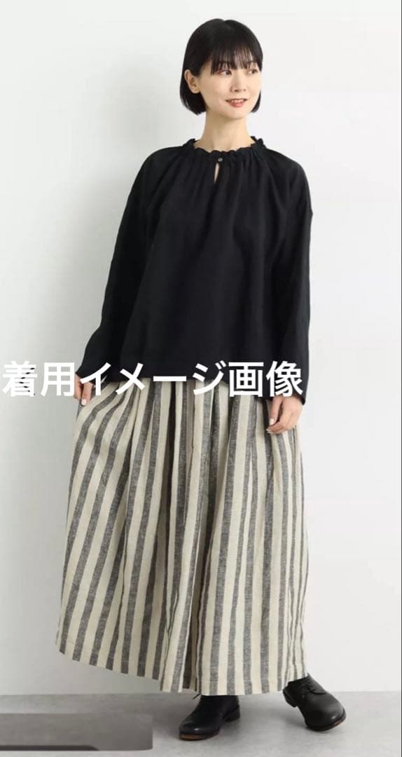 美品　ICHI ichi 年中使えるコットンリネンストライプタックスカート　麻