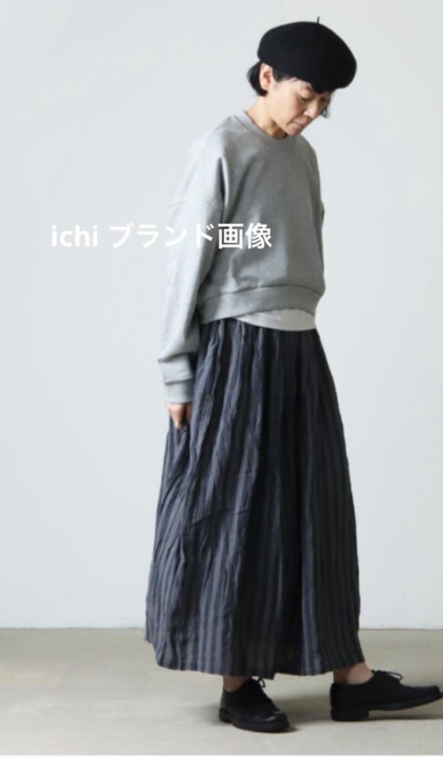 美品　ICHI ichi 年中使えるコットンリネンストライプタックスカート　麻