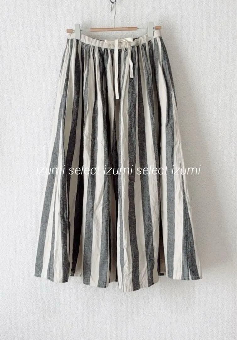 美品　ICHI ichi 年中使えるコットンリネンストライプタックスカート　麻
