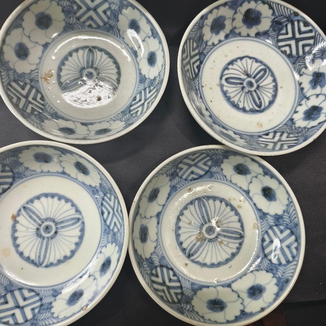 古伊万里 染付膾皿 なます皿 手描き花文 明治骨董 未使用美品 旧家蔵出し 骨董