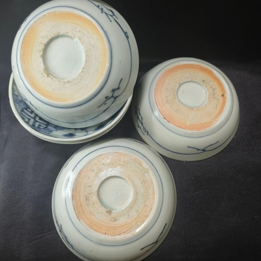 古伊万里 染付膾皿 なます皿 手描き花文 明治骨董 未使用美品 旧家蔵出し 骨董