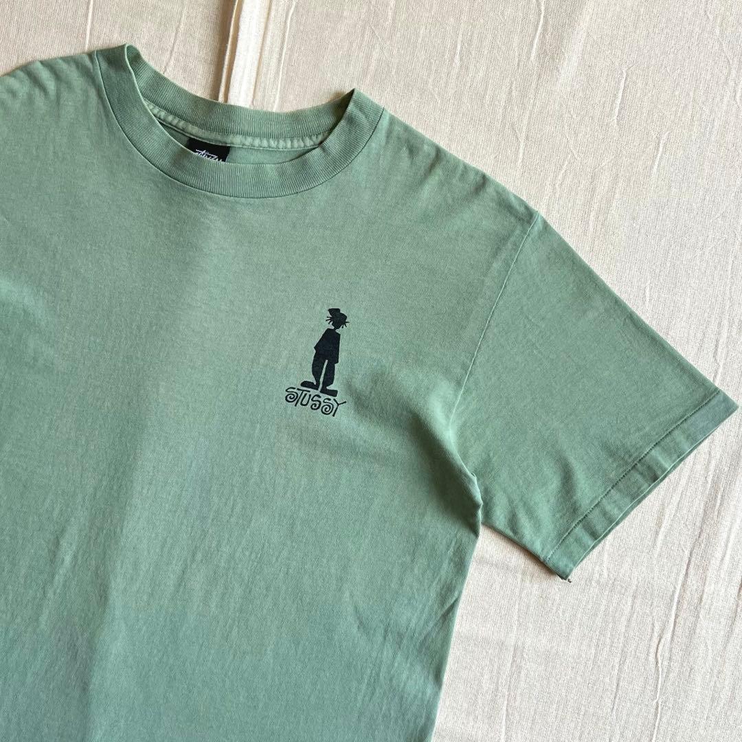 80s USA製 old stussy シャドーマン 両面プリントTシャツ 緑L
