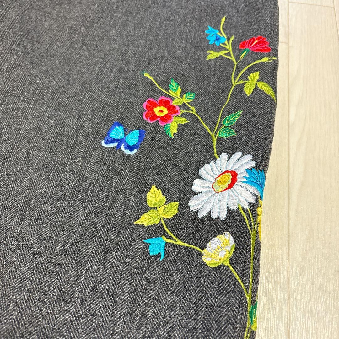 DOLCE&GABBANA D&G 花刺繍 ヘリンボーンツイード ロングスカート