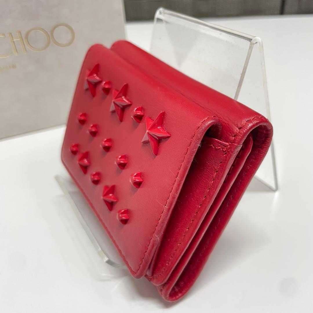 ゆ*ん様 JIMMY CHOO レッド スタースタッズ 三つ折り財布