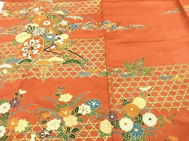 着物■豪華振袖　駒刺繍　花車文　金彩　正絹　逸品