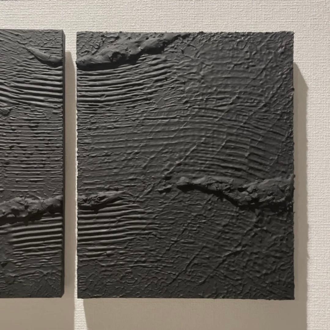 二枚の黒いテクスチャーアート　モダン　インテリア