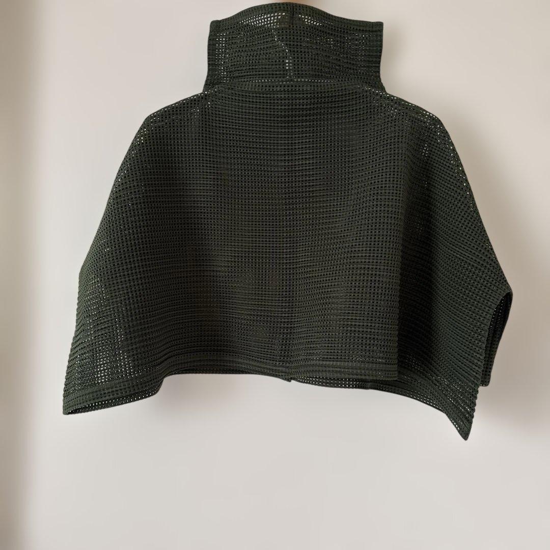 me by ISSEY Miyake グリーンメッシュカーディガン 七分袖ボレロ