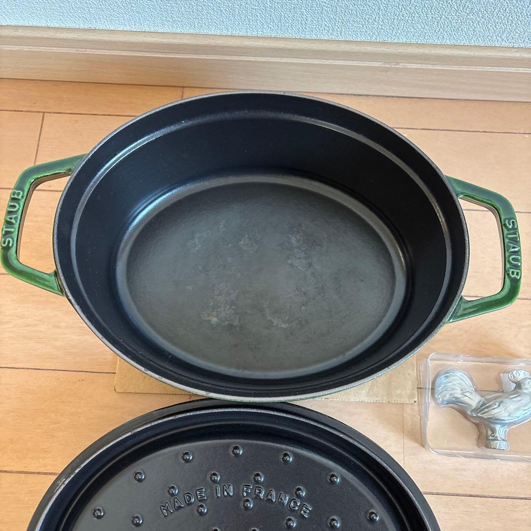 STAUB ココットオーバル27cm アニマルノブ(チキン)付