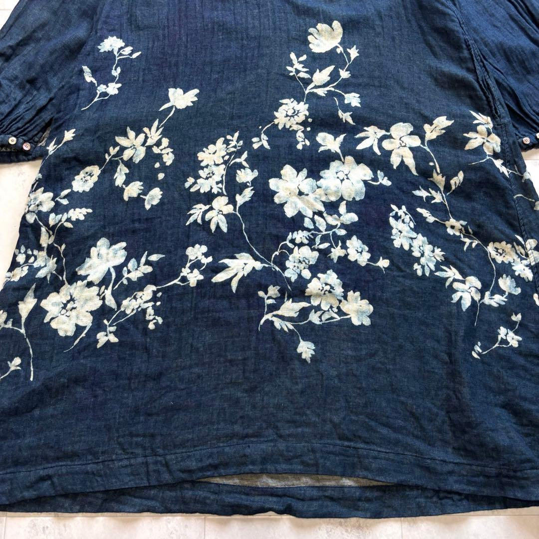 【超希少】45rpm 抜染 ガーゼコットンワンピース 花柄 インディゴ染め 藍染